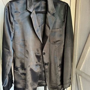 Harvé Bernard women’s vintage button up satin effects blazer, blk Sz 10